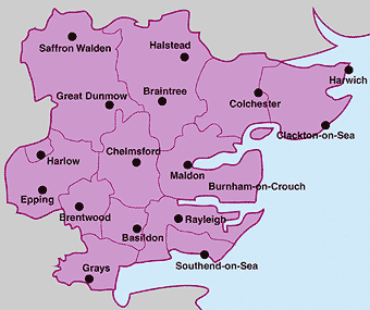 Essex Map Thurrock, Basildon, Grays